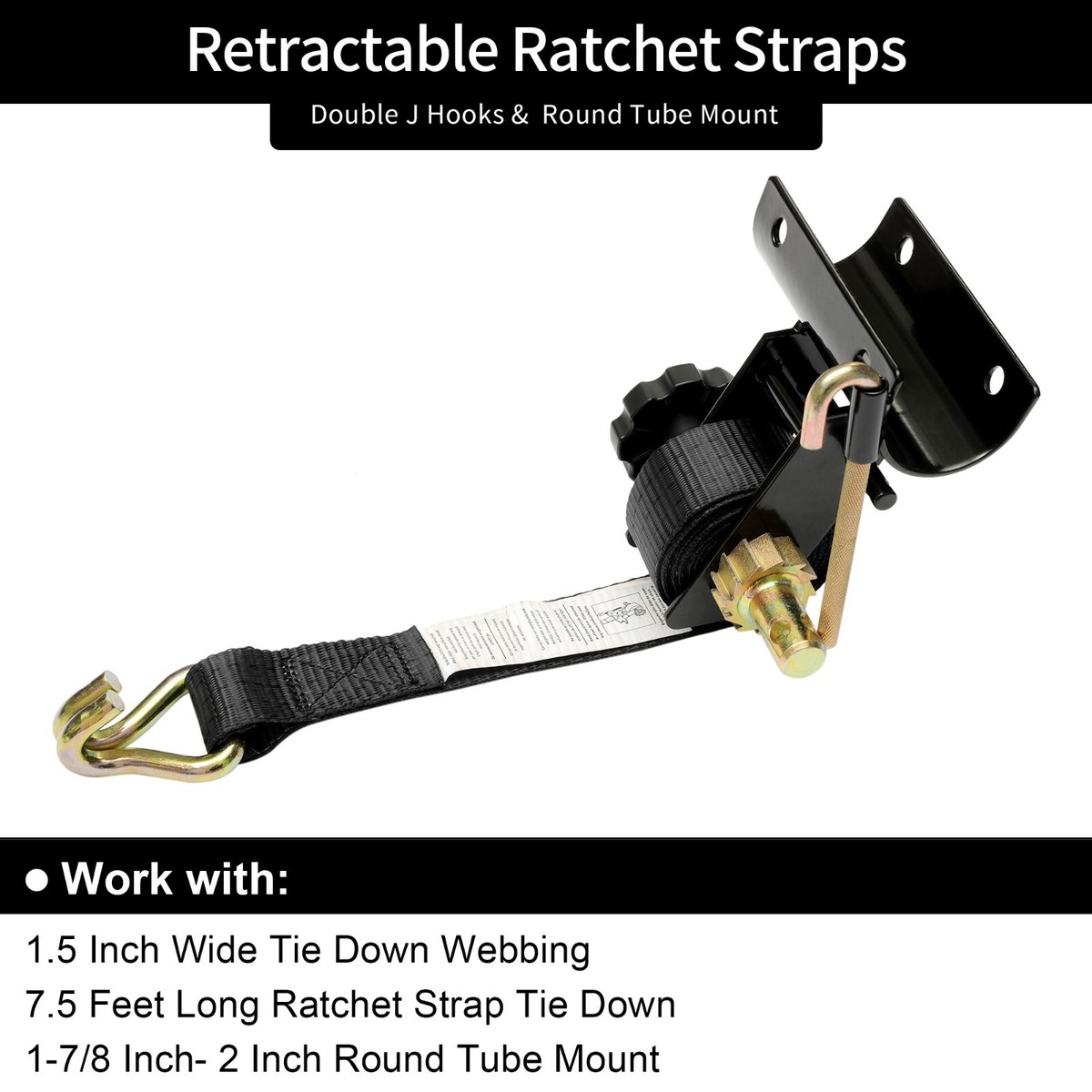Rack Ratchet Straps Pair – 1.5" X 7.5' Yellow Webbing, J-Hooks, 500 Lb Load Limit, For Ladder & Roof Racks