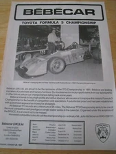 BEBECAR TOYOTA FORMULA 3 CHAMPIONSHIP 1991 ADVERT READY FRAME A4 SIZE FILE W