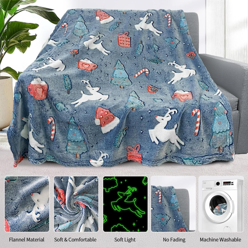Christmas Blanket for Girls, Glow in the Dark Blankets for Girls Kids Blankets f - Picture 4 of 12