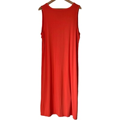 chicos orange dress Chicos Zenergy Sleeveless Midi Dress Size 2 Large Coral Orange V-Neck  Pullover