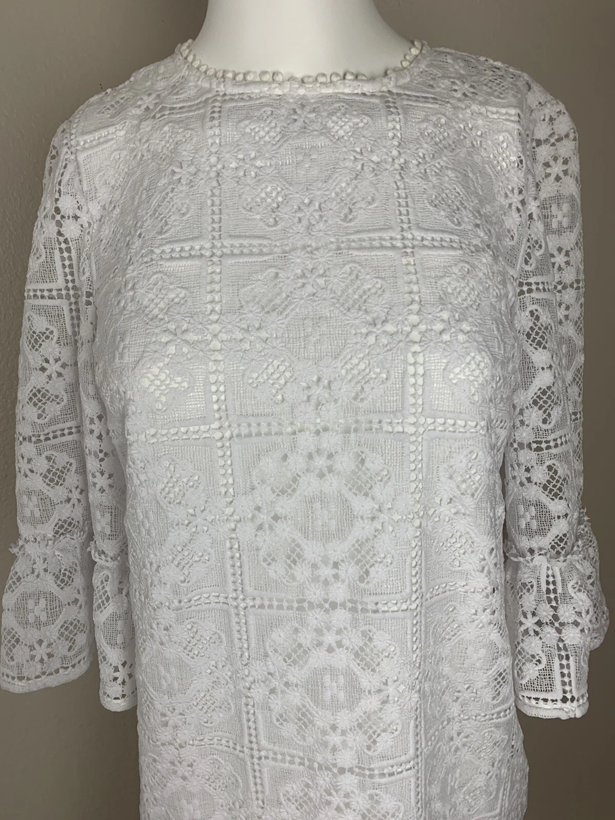 Kate Spade Fresh White Lace Crochet Flounce Shift Dress Label 2 Fit Size 8 NWT