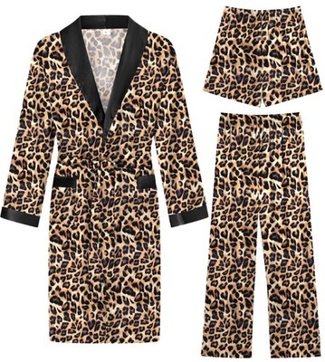 SWOMOG Men's 3 Pcs Robe Silk Satin Kimono Bathrobe with Shorts&Pants Set Ligh...