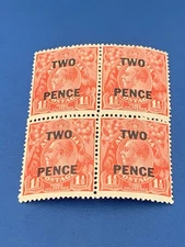 AUS. 31/7/30 ISSUE. BLOCK OF FOUR. 1d OVERPRINTED 2P PRE-DECIMAL STAMPS -:- MUH.