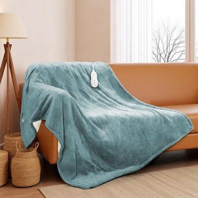 ALLYOULAND Heated Blanket Throw 50''x60'', ETL & FCC 50x60'', Cyan Blue