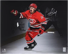 Seth Jarvis Carolina Hurricanes Signed 16x20 Red Celebration Spotlight Photo
