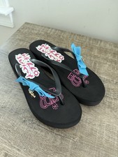 NIB JUICY COUTURE K617 Bow Thong Wedge Sandals Flip Flops Black Size 7M