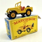 Vintage Lesney Matchbox 72 Standard Jeep Toy Car w/ Damaged Original Box