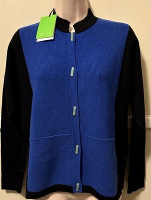 NWT~ Shanghai Tang 100% Wool Cardigan Sweater Womens S / M Blue  Mandarin Collar