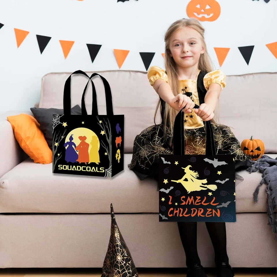 Pack de 4 bolsas de regalo de 8" con papel de seda, bolsas reutilizables de truco o trato con asas, Foto 2 de 4