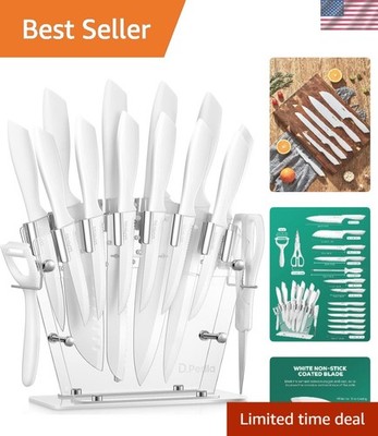 D.perlla 16-Piece White Kitchen Knife Set with Acrylic Stand - Ergonomic Design