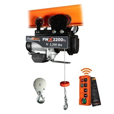 PROWINCH 1 ton 2200 lb 110V Electric Wire Rope Hoist 38 ft. Wireless w/ Power Trolley H1