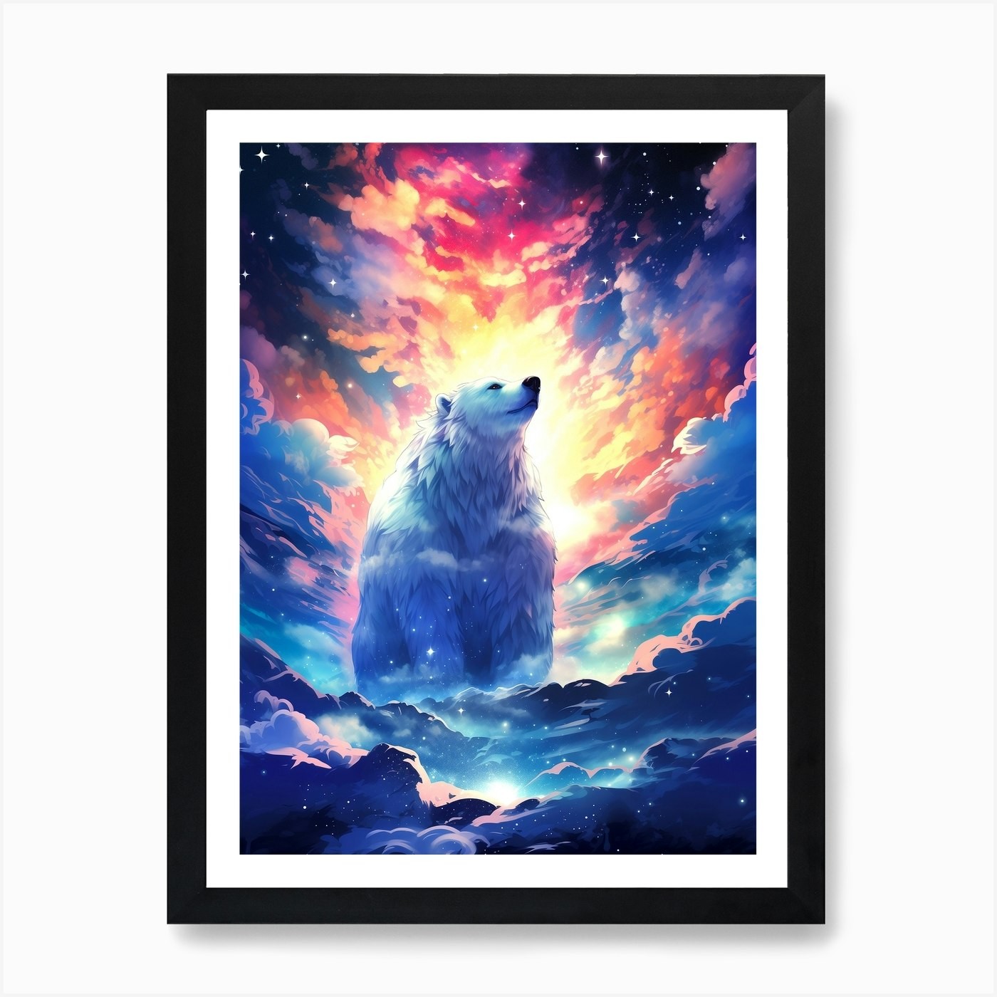 Polar Bear in the Sky Framed Wall Art Canvas Print Poster Picture