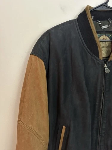 Members Only Vintage Leather Bomber Jacket XL Black Tan Excellent Condition image 6
