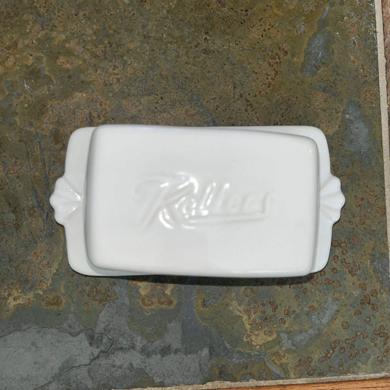 Vintage Stoneware Keller's Covered Lidded Butter Dish Keeper White 6.5" x 3"