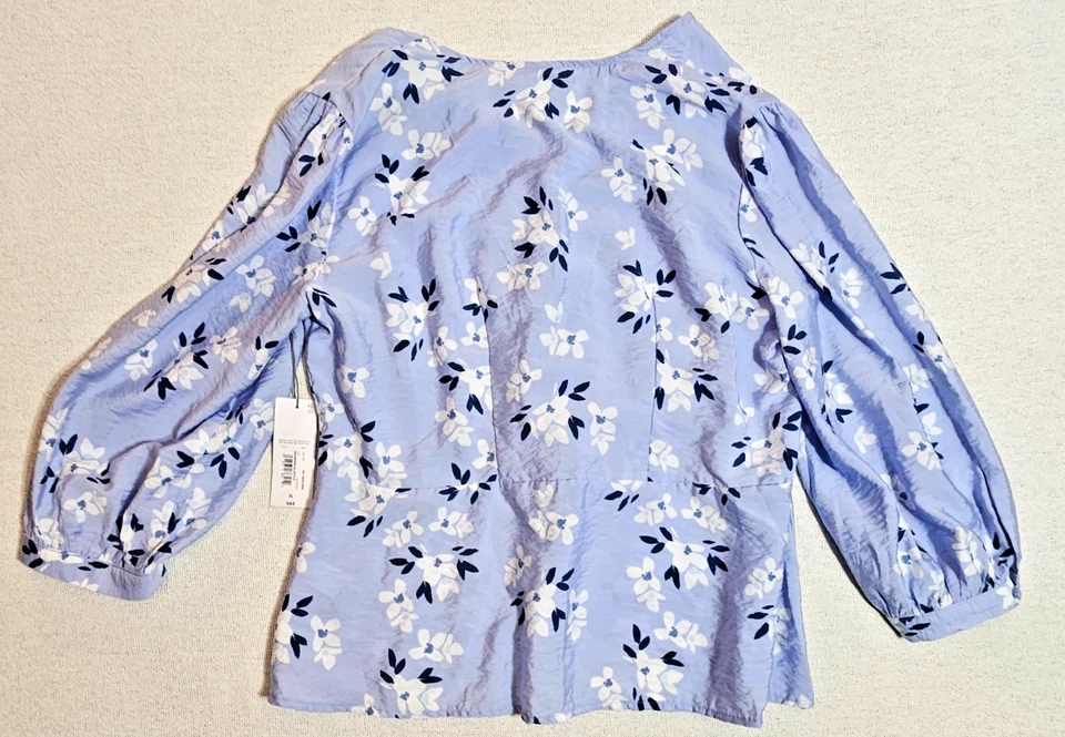 Blusa Azul Flor Manga Larga Para Mujer XL Por Liz Claiborne Nueva Venta al por menor $44 Foto 2 de 3