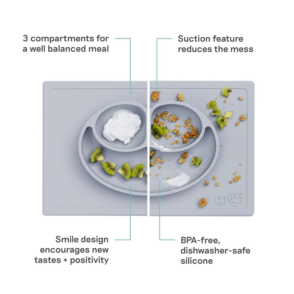 🍽️ ezpz Happy Mat Kleinkind Futterschale - Saug Silikon Tischset - Grau - Bild 3 von 4