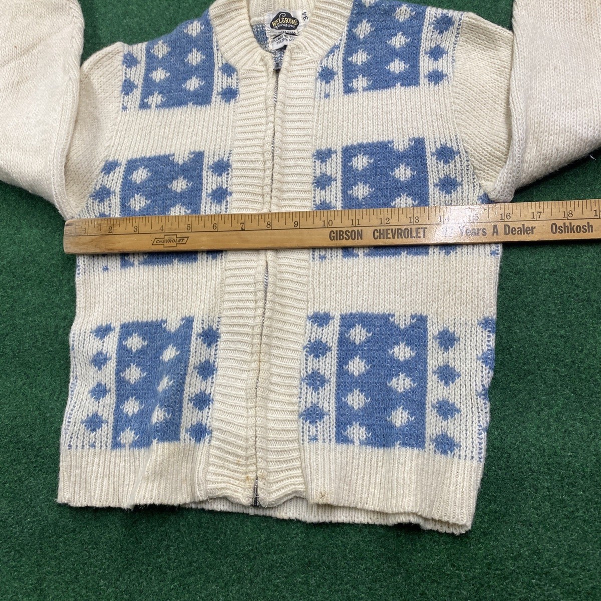 Vintage Mohair Cardigan Sweater Mens 34 White 60S Fuzzy Hairy Wool