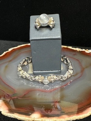 LAGOS CAVIAR STERLING SILVER, 18K YG, MOONSTONE LINK BRACELET & RING SET