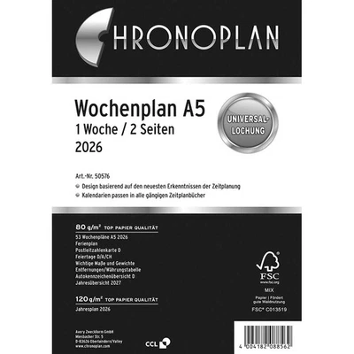 CHRONOPLAN Kalendereinlage 2026 Wochenplan A5