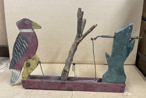 Vintage Folk Art Whirligig- Woodpecker Pecking At Tree