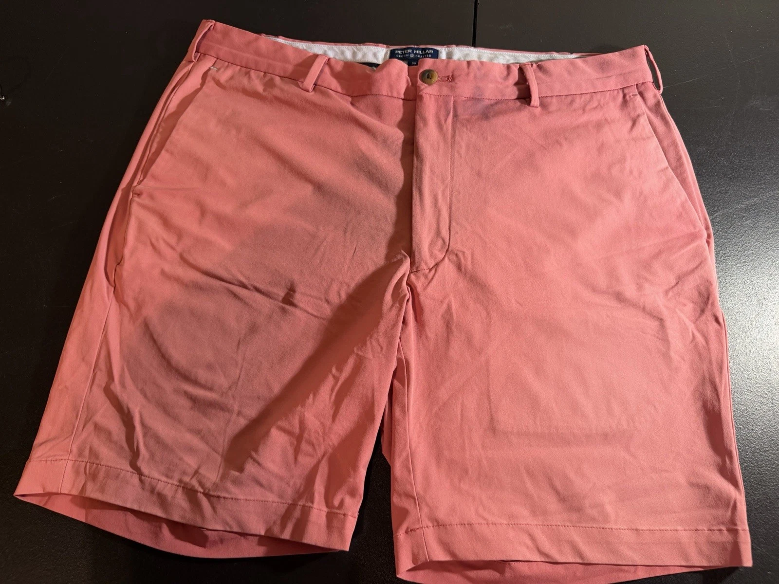 Peter Millar Crown Crafted Shorts 36 Coral 8” Inseam Nylon Stretch Golf