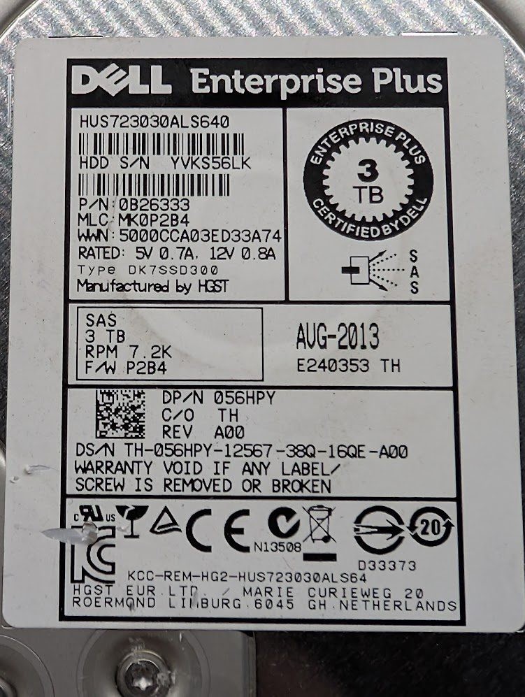 LOT OF 2 Dell 3TB 56HPY SAS Server 3.5" HDD HUS723030ALS640