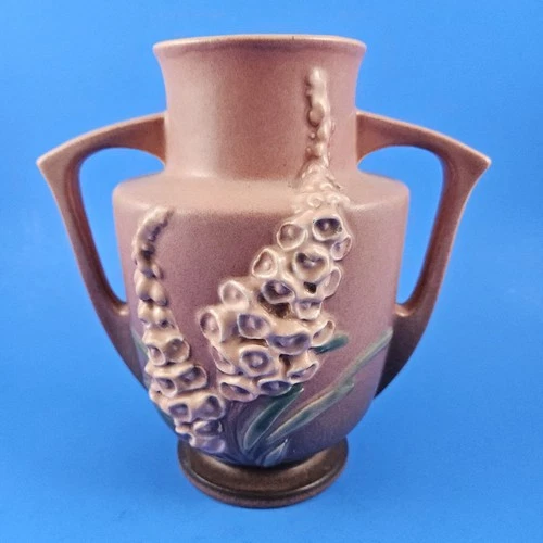 Roseville Pottery Vase Foxglove 46 - 7" Double Handle Pink