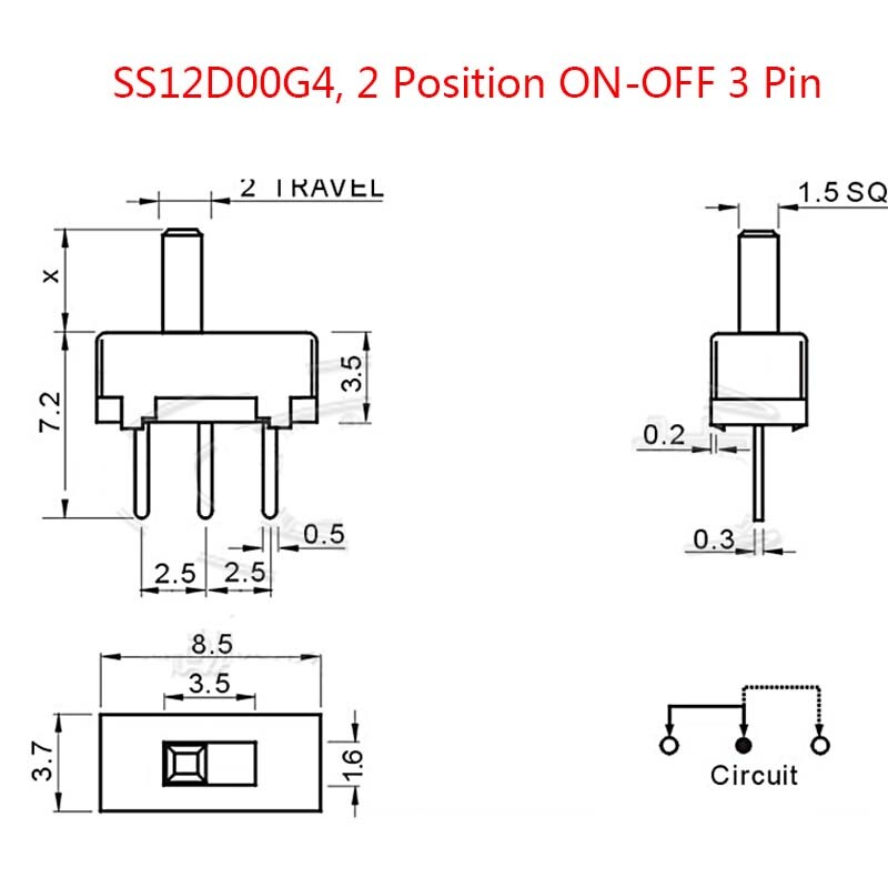 ON-OFF 3-Pin Vertical Slide Switch - Mini Microswitch For Toys & Electronics, 4mm Terminals