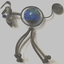 Metal Art Display 360 Revolving Dog Head Dual-Motion Blue Glass Spinner Vintage