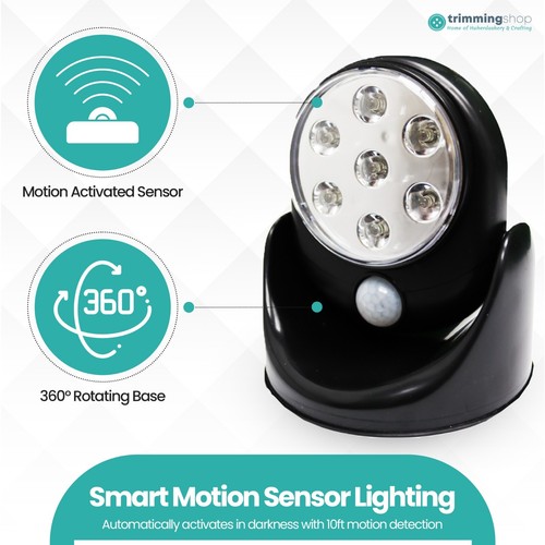 Motion Activated 7 LED Light Batteries Wireless Light Indoor Outdoor Cabinet - Picture 7 of 16