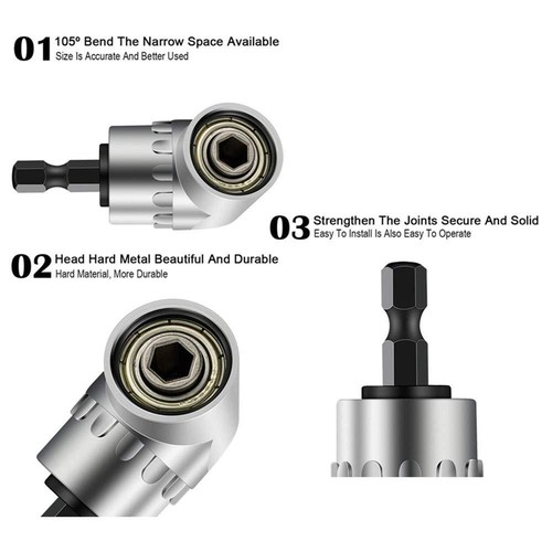 1/4" 3/8" 1/2" Hex Shank Adapter,Extension Drill Bit Right Angle Screwdriver Set - Picture 6 of 9