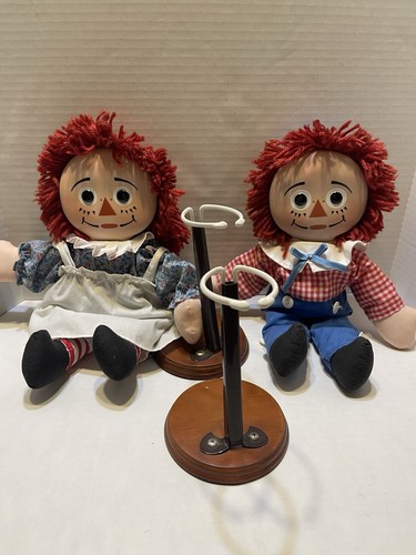 1995 Knickerbocker Raggedy Ann & Andy Dolls, Porcelain Face W/stands 13” - Picture 7 of 9