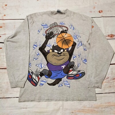 Vintage Taz Basketball Crazy Dunker Long Sleeve T-shirt 1993 Size Medium 