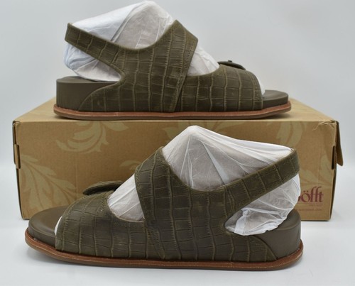 Sofft Womens Size 11 Adalia Olive Buckle Croc Embossed Suede Leather Sandals - Picture 4 of 11
