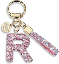 Personalized Sparkly Initial Letter Keychain - Pink Blue White Bling Gift