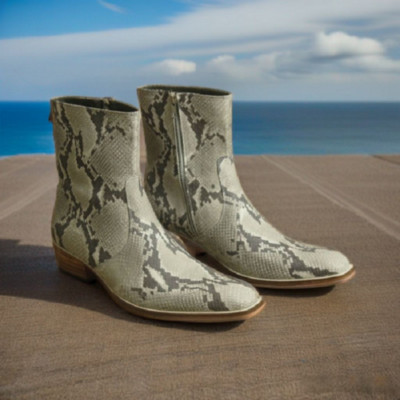 Herrenschuhe Handgefertigt Leder Schlangenmuster Knöchelhoch Reißverschluss Formell Elegant Stiefel