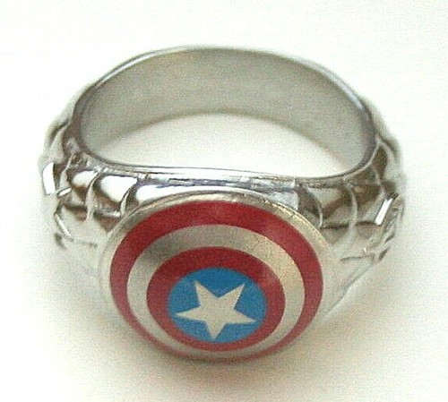 Marvel Comics Captain America Logo Avenger Stainless Steel Ring New NOS Box SZ 8 - Picture 4 of 8