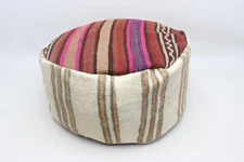 Kilim round ottoman floor pillow cover, Moroccan style kilim pouffe code 1
