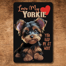 Yorkshire Terrier Sign Love My Yorkie dog metal tin wall art gift decor plaque