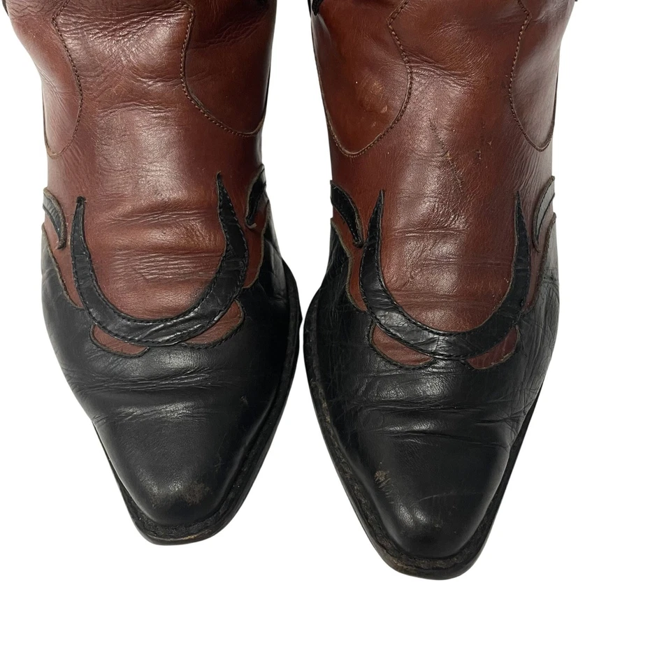 Vtg 80's Van Eli Brown Leather Cowboy Western Black Wingtip RODEO Boots 6 M - Image 4 of 4