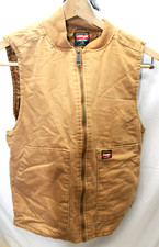 Wrangler Vest Mens 34-36 Brown Canvas Workwear Garage Utility Zip Bomber