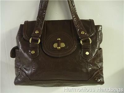 TULA Medium/Large BROWN Glossy Distressed LEATHER Shoulder Satchel Handbag Purse - Picture 1 of 10