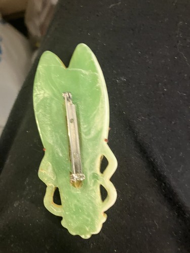 Cicada Bug Vintage Cigale Deco French Good Luck Jade Green Galalith Pin Brooch - Picture 2 of 5