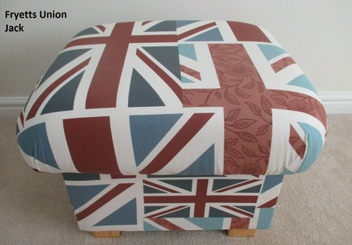 Footstools Pouffes in Fryetts Fabrics Peacocks Accent Ochre Stag Patchwork Dogs - Picture 4 of 101