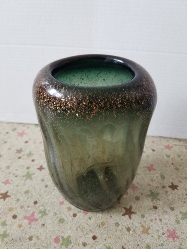 BARBINI MURANO BIOMORPHIC Twist grooved Tall Vtg Vase - Gold adventurine !