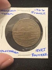 1706 france merchant token Henri Rouviere pharmacien. Medicine Hard Times token