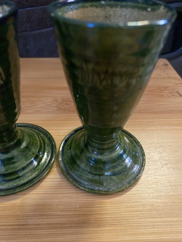 Oaxaca Dripware Mexico Pottery Green Goblet Cups (4) Mini Set - Picture 7 of 9