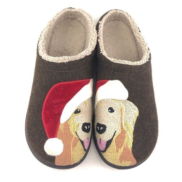 PANTOFOLA D’ORO L.L. Pantofole Bean Daybreak Scuffs da donna taglia 9M Gol Retriever con cappello Babbo Natale