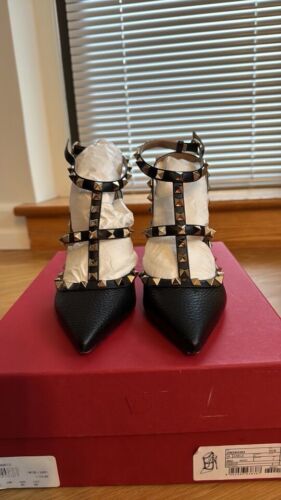 Valentino Rockstud Caged 65 Patent Ankle Strap Pump Women's - Size 36.5