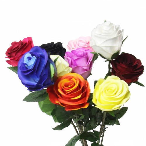 Brote de rosa único premium - flores funerarias de seda artificial con hojas de calidad - Imagen 2 de 13